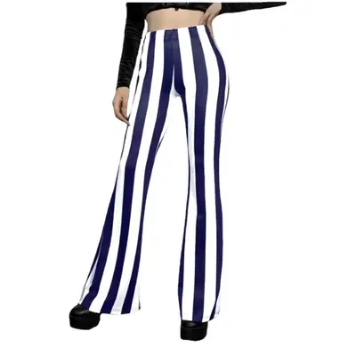 Striped Stretchy Flared Pants for Women Blue White
