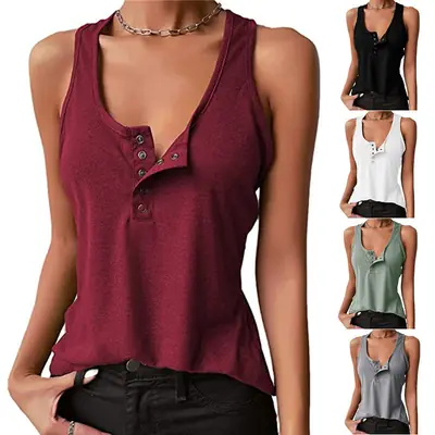 Blue Sleeveless V-Neck Women's Tank Top