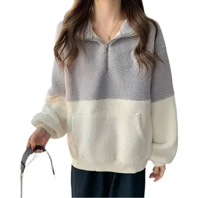 Women's Navy White Fleece Half Zip Sweatshirt