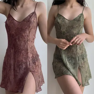 Cross-border 2022 Sexy Split Sling Dress Olive Green
