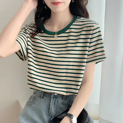 Women Striped T-Shirt Blue White 2026