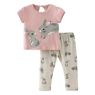 Malwee Summer Kids Bunny Cotton Suit Pink Beige