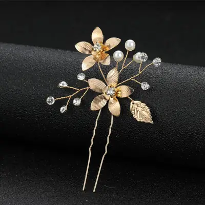 Golden Floral Hairpin with 5-Petal Flower Design