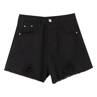 Black Ripped High Waist Denim Shorts for Women 2026