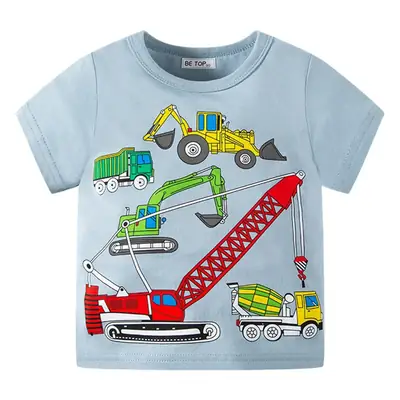 Kids Construction T-Shirt White Cotton Short Sleeve