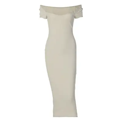 Black Off-Shoulder Ribbed Slim Fit Dress for Women