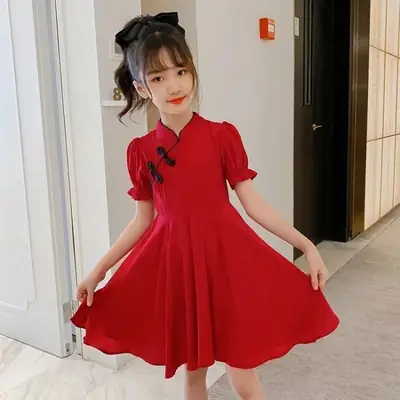 Girls Red Skirt Dress Summer Wear Middle School