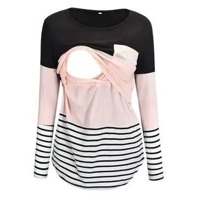 2022 Spring T-shirt with Stitching Pocket & Striped Bottom