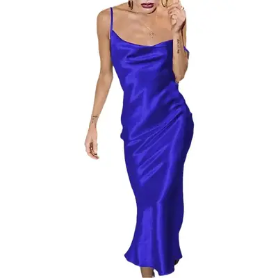 White Satin Fishtail Slip Dress with Tie