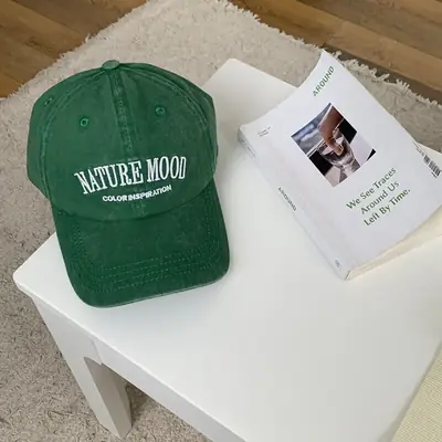 Women Green Washed Letter Peaked Cap 2024 Spring Korean Style
