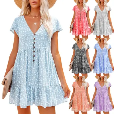 2024 Floral V-Neck Shorts Dress for Women