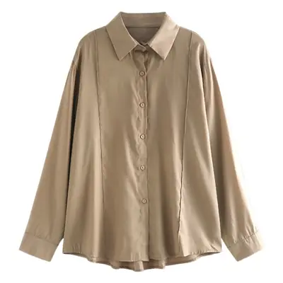 Women's Beige Button-Down Shirt with Long Sleeves