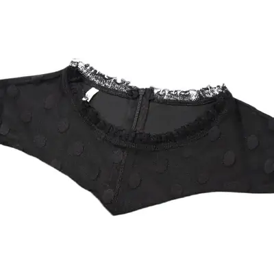 Black Polka Dot Mesh Bralette with Lace Trim