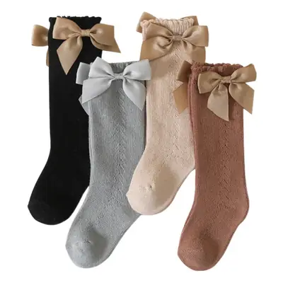 2025 Autumn Hollow Mesh Bowknot Socks for Girls
