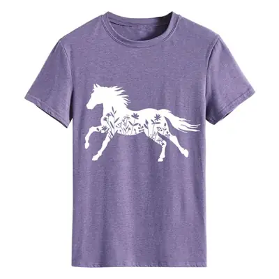 Women Printed T-Shirt Purple Horse Design Large