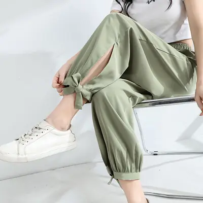 Women Chiffon Harem Pants Olive Black Loose Summer
