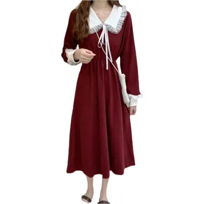 Women French Dress Black Long Sleeve Winter Plus Size