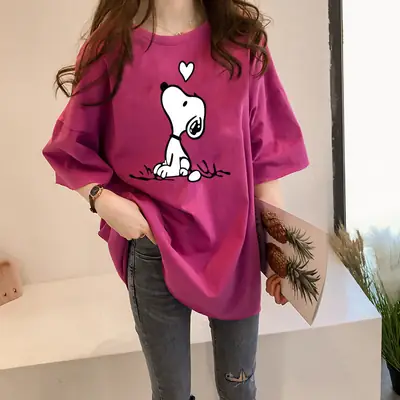180g Snoopy Printed Green T-Shirt for Women