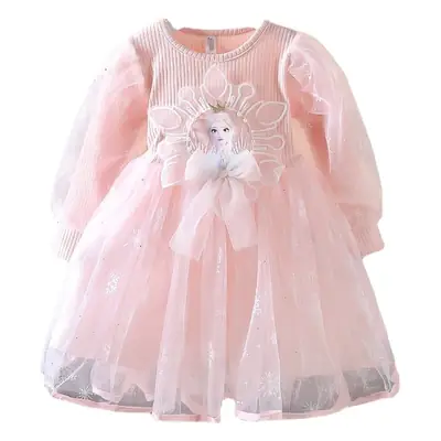 Girls Elsa Princess Dress Pink 2024 Spring