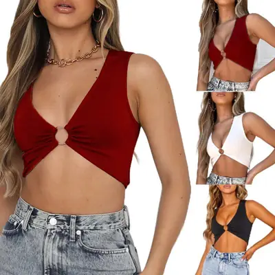 Women's Red Crossbody Bra Top with Knot Detail