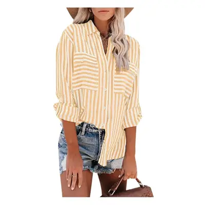 Women Striped Long Sleeve Shirt Green White 2026
