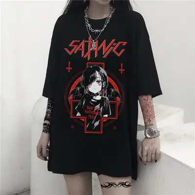 Anime Printed Loose Fit Women T-Shirt White