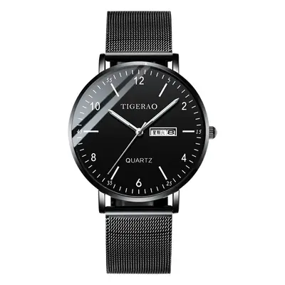 Figerao Men's Black Quartz Leather Band Watch