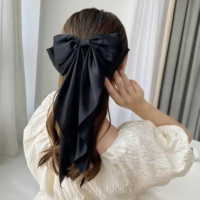 White Satin Bow Hair Clip for Women