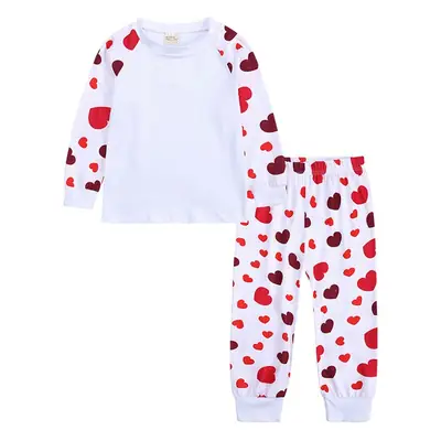 Kids Love Pattern Pajama Set White Red Heart Print