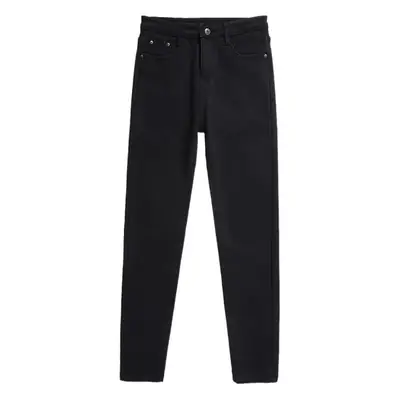 Dark Grey Fleece Jeans Women Winter Warm Slimming High Waist
