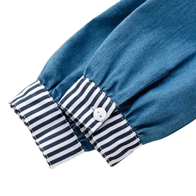 Baby Girl Striped Sailor Collar Dress Blue Denim 0-3Y