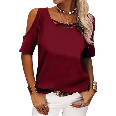 2023 Women's Off-Shoulder Loose Sleeve T-Shirt Black