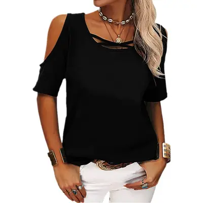 Women Off-Shoulder White T-Shirt 2023 Spring Summer