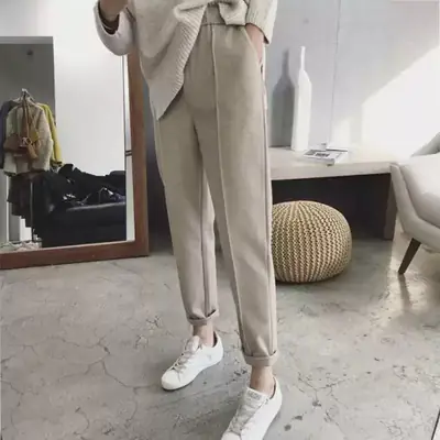 Women Woolen Carrot Pants Spring Autumn 2025 Beige