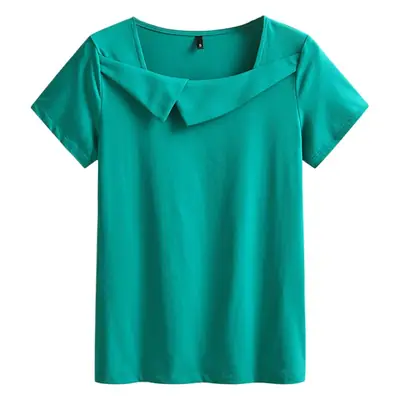 Women Pure Cotton Square Collar Teal T-Shirt