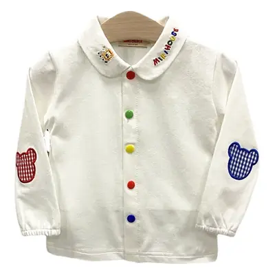 White Long Sleeve Button Shirt for Kids with Colorful Patches