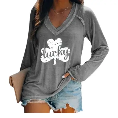 Lucky 4-Leverage V-Neck Pink Long Sleeve T-Shirt Women