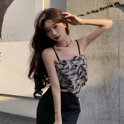 Women's Printed Camisole Top Summer Wear Black Floral