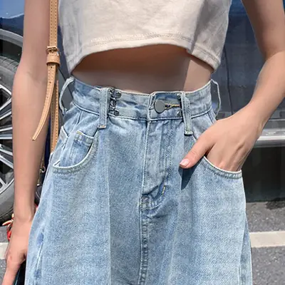 Women Wide Leg Jeans Spring Loose Button Slim Look