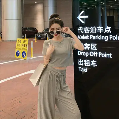 2025 Summer Wide Leg Pants T-Shirt Set Women