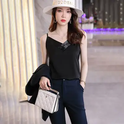 Women Black Halter Top Vest Suit 2025 Spring Summer