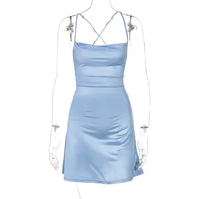 Blue Spice Sling Dress for Women High Waist Short Fashion