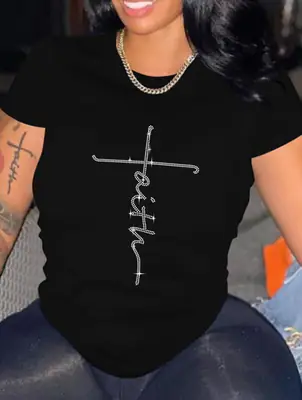 Black T-Shirt with "Wish" Graphic Round Neck