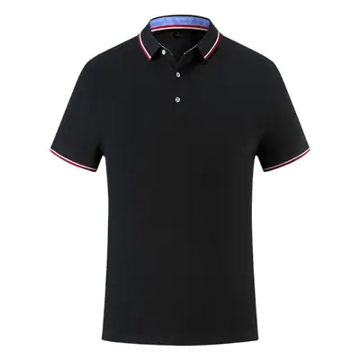 Men Black Embroidered Polo Shirt with Red Blue Trim