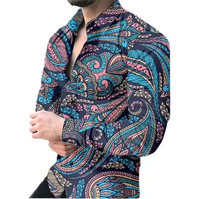 Men's 3D Printed Floral Long Sleeve Shirt Large