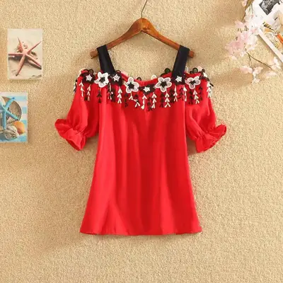Red Off-Shoulder Strapless Chiffon Top for Women