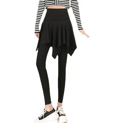 Women Sharkskin Hip-Lifting Pleated Culottes Leggings Set