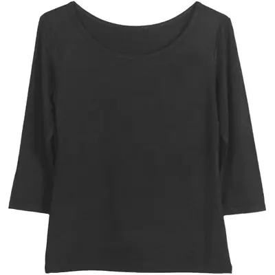 Women Grey Round Neck 3/4 Sleeve Pullover Top