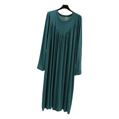 Long Sleeve V-Neck Dress Green Modal Cotton