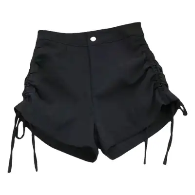 Women Black High Waist Slim Shorts with Lace